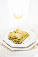 Pie with basil pesto