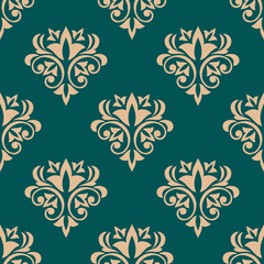 Pretty green retro floral motif wallpaper design