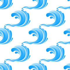 Fototapeta na wymiar Curling blue waves seamless pattern