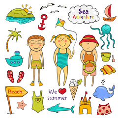 Beach  set  in doodle style