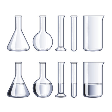 Glass flasks and test-tubes isolated vector