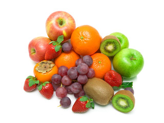 fresh juicy fruits on white background
