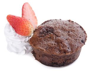 Chocolate fondant lava cake with strawberries