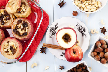 Baked apples with nuts and raisins