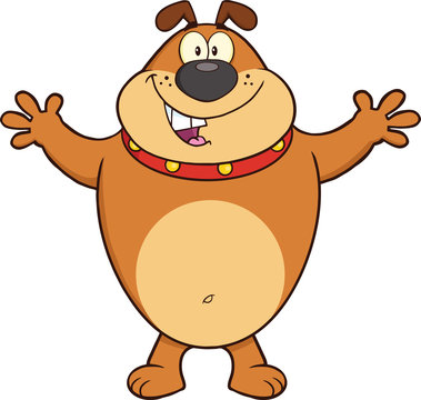Happy Brown Bulldog Cartoon Mascot Character Open Arms