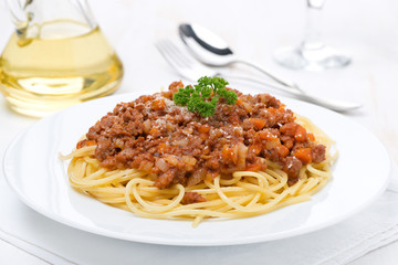 portion of spaghetti bolognese on a plate