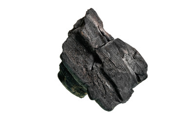dry coal to ignite a fire on a white background