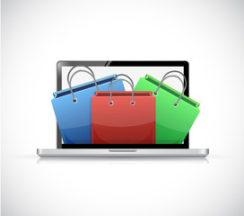 laptop and shopping bags illustration design