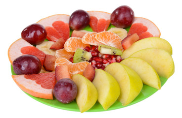 Fototapeta na wymiar Sweet fresh fruits on plate isolated on white