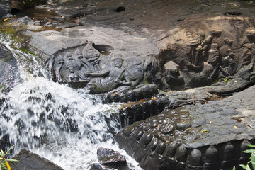 Naklejka premium Riverbed carvings at Kbal Spean in Angkor temple area, Cambodia