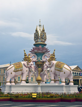 The pink elephant statue on Sanam Luang junction in Bangkok,