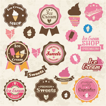 Collection of vintage retro ice cream labels, stickers