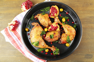Homemade fried chicken drumsticks with vegetables