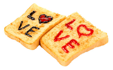 Delicious toasts with jam isolated on white