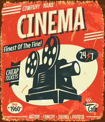 Grunge retro cinema poster. Vector illustration.