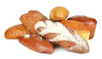 Different types of bread isolated on white