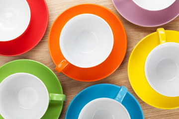 Empty colorful coffee cups