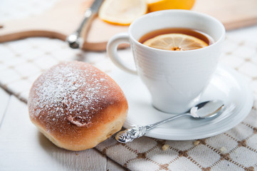 Freshly baked sweet buns with jam