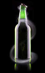 Cold beer bottle with chill smoke