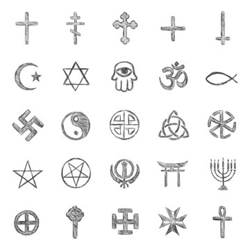 vector set of sketch religious symbols