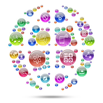 Silhouette sphere consisting of apps icons