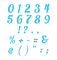 Stylized Watercolor Alphabet Numbers, Isolated