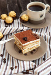 Portion of delicious tiramisu cake