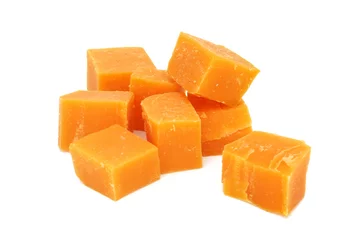 Gordijnen Cubes de fromage (Mimolette) © Brad Pict
