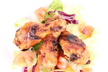 Fried chicken legs with side salad