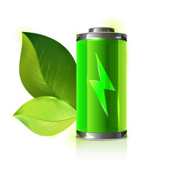Green energy battery with leaves - vector illustration - 61281303