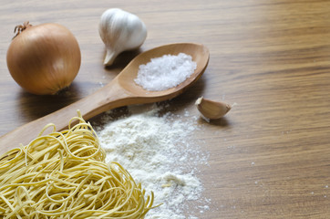 Ingredients for cooking noodles.