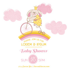 Baby Shower Card - with Baby Bunny and Bike - in vector