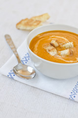 Pumpkin soup with croutons.