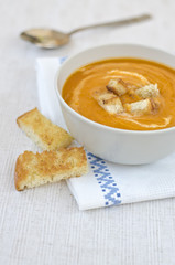 Pumpkin soup with croutons.