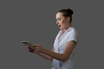 business woman holding a tablet computer