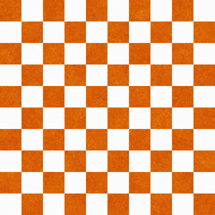 Bright Orange and White Checkers on Textured Fabric Background