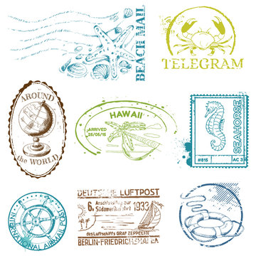 Vector Set of Retro SEA stamps - for design and scrapbook