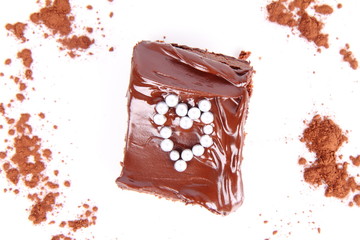 Brownie with chocolate and heart shape decoration