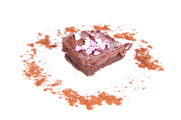 Brownie with chocolate and heart shape decoration