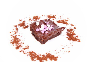 Brownie with chocolate and heart shape decoration