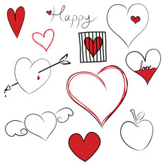 Fototapeta na wymiar Set of doodle hearts