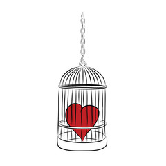cage with red heart