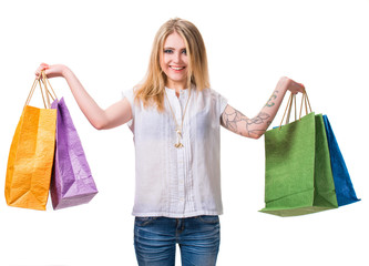 Happy girl with shopping bags