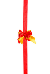 red, yellow  bow, ribbon isolated on white