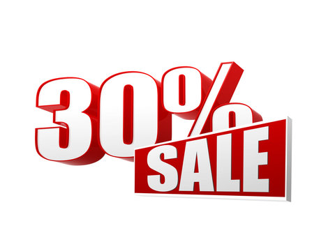30 percentages sale in 3d letters and block