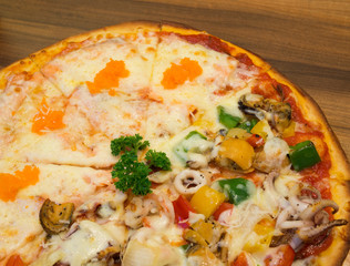 Seafood Pizza with Salmon Slices