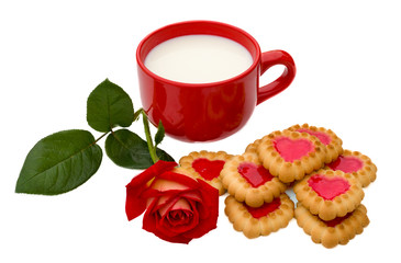 Heart-shaped cookies and rose
