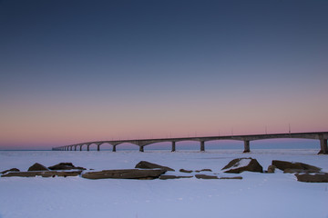 Prince Edward Island's Confederation Bridge at dawn mid winter