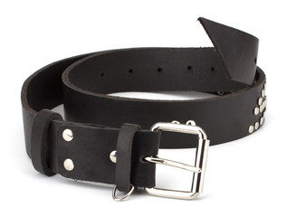 Rock style leather belt and bracelet isolated on white backgroun