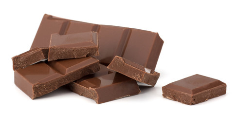 Chocolate bars stack isolated on white background